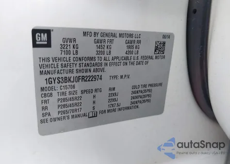 2015 Cadillac Escalade Luxury z USA, uszkodzony, nr VIN 1GYS3BKJ0FR222974